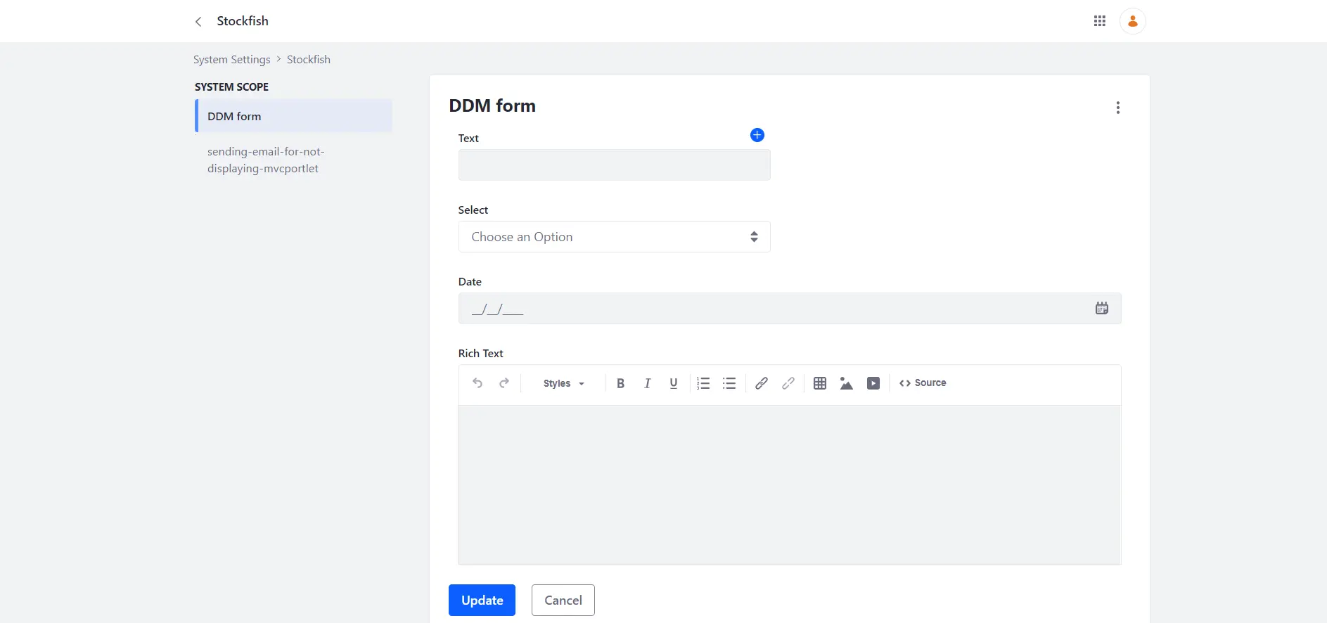 Liferay system configuration form