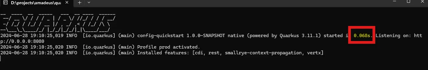 Quarkus native image startup time